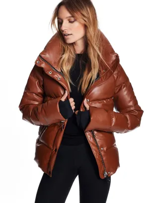 SAM - Isabel Vegan Leather Down Jacket in Saddle