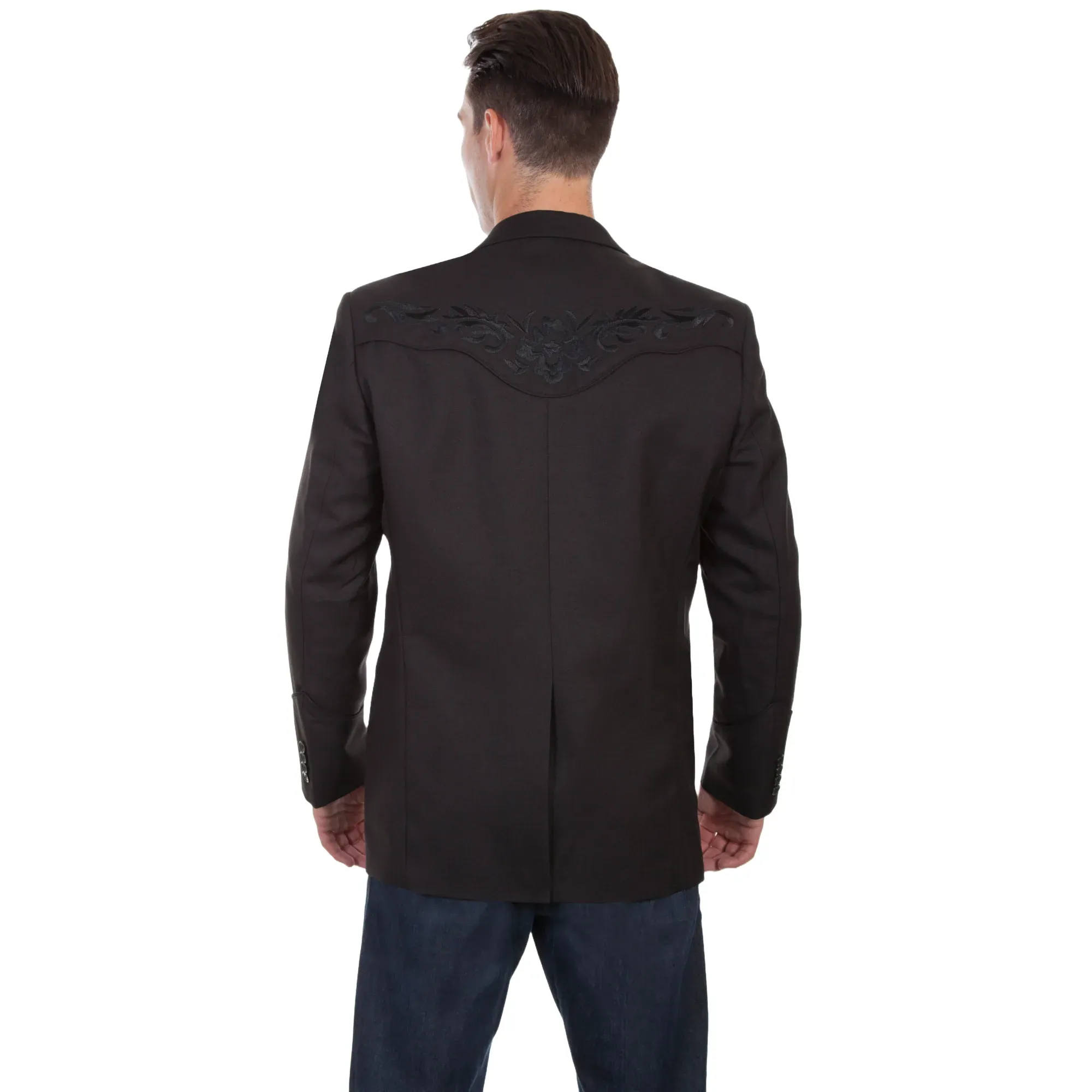 Scully Men's Floral Tonal Black Buttoned Blazer