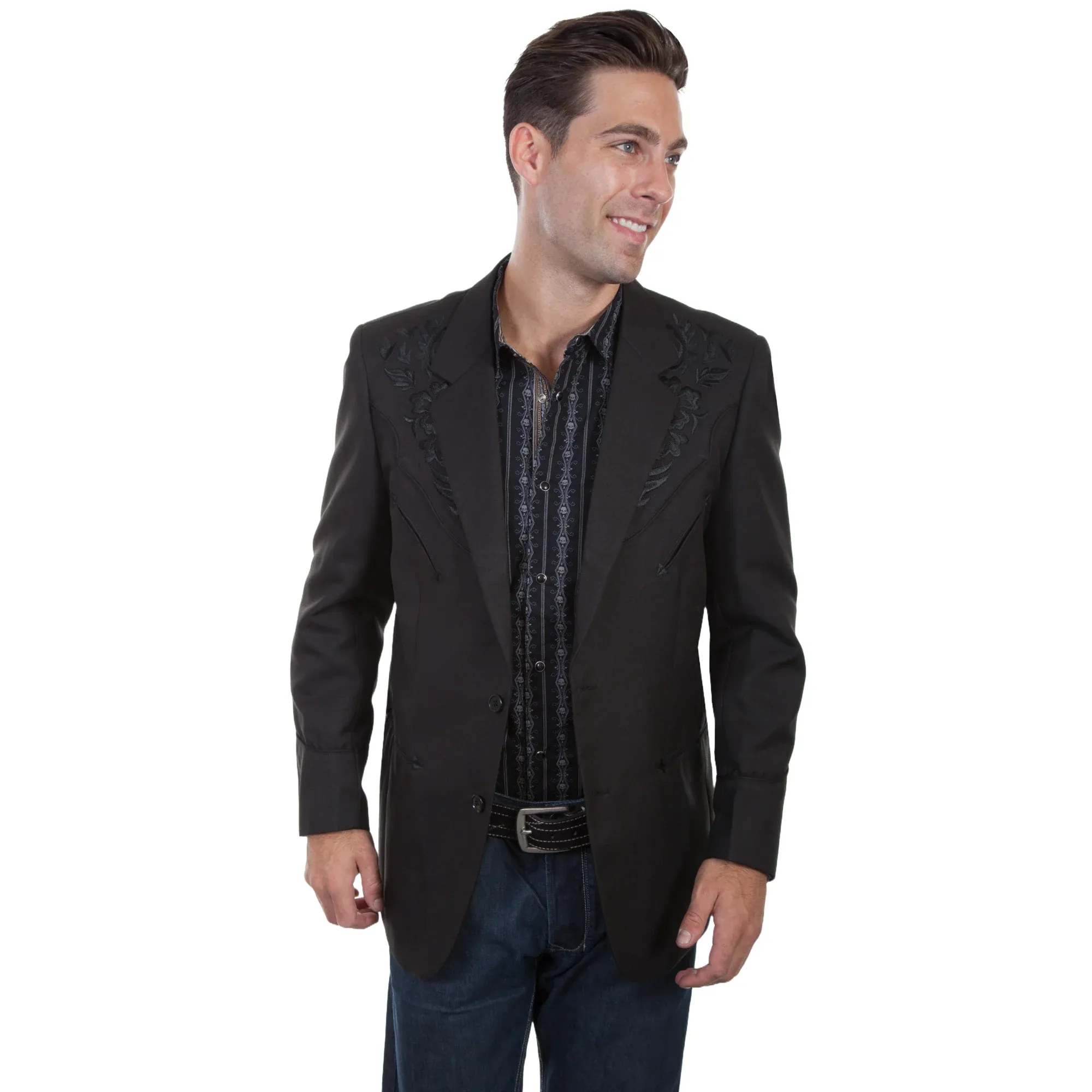 Scully Men's Floral Tonal Black Buttoned Blazer