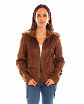 Scully Womens Bomber Aviation Brown 100% Polyester Faux Leather Jacket XL