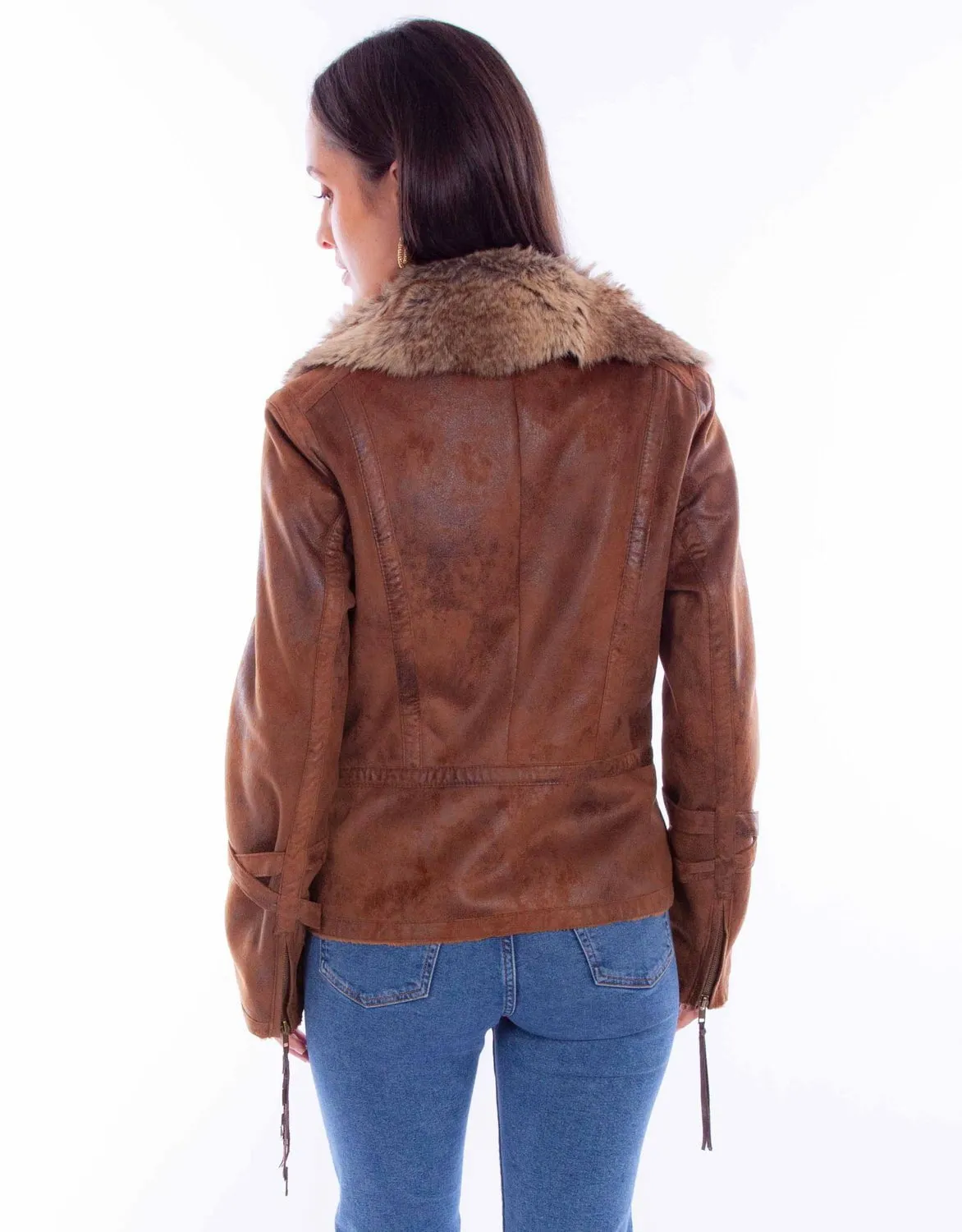 Scully Womens Bomber Aviation Brown 100% Polyester Faux Leather Jacket