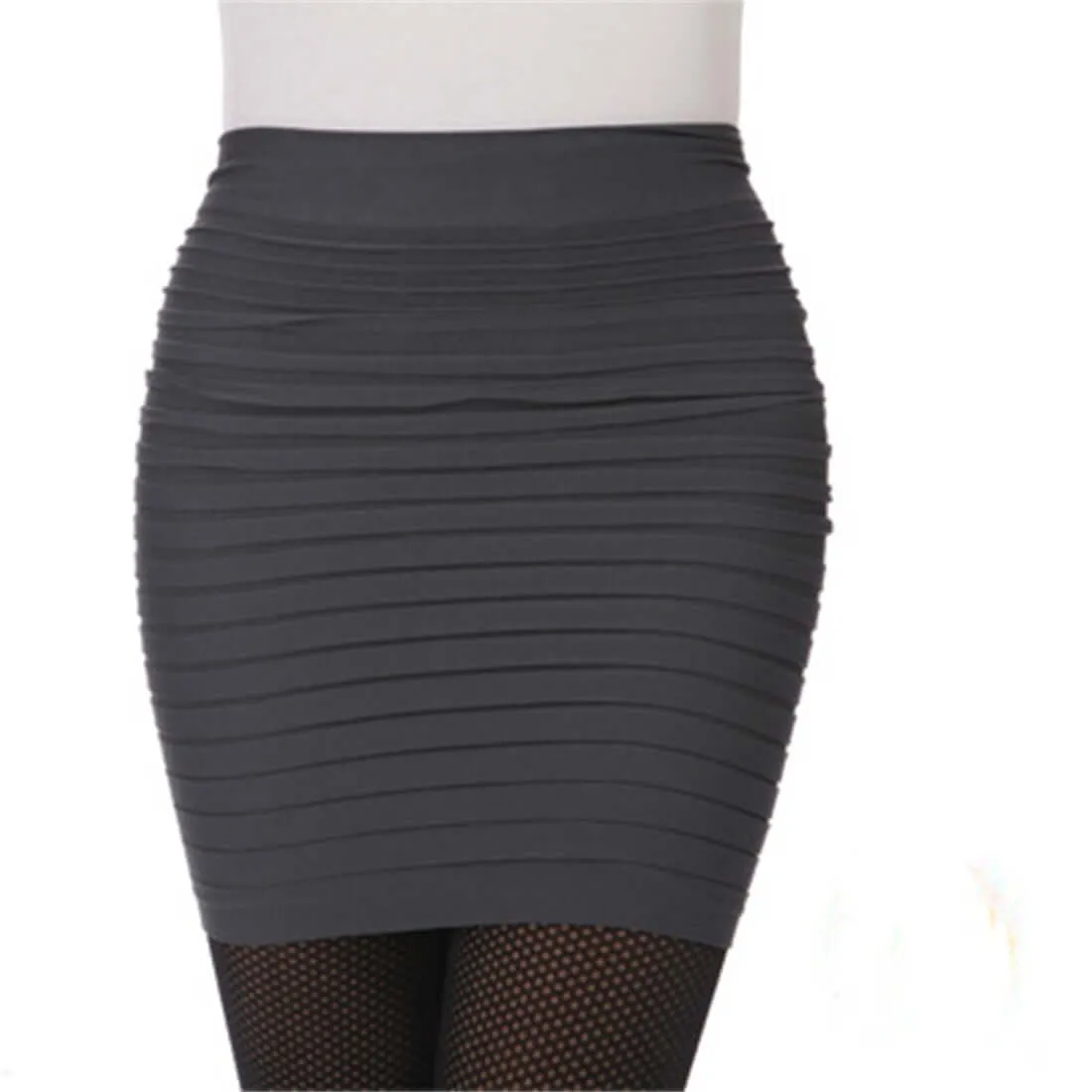 Sexy Pencil Short Dress For Women Wrinkles Folds High Elastic Pleated mini Skirt Cotton Blend Solid High Waist Bodycon Skirts