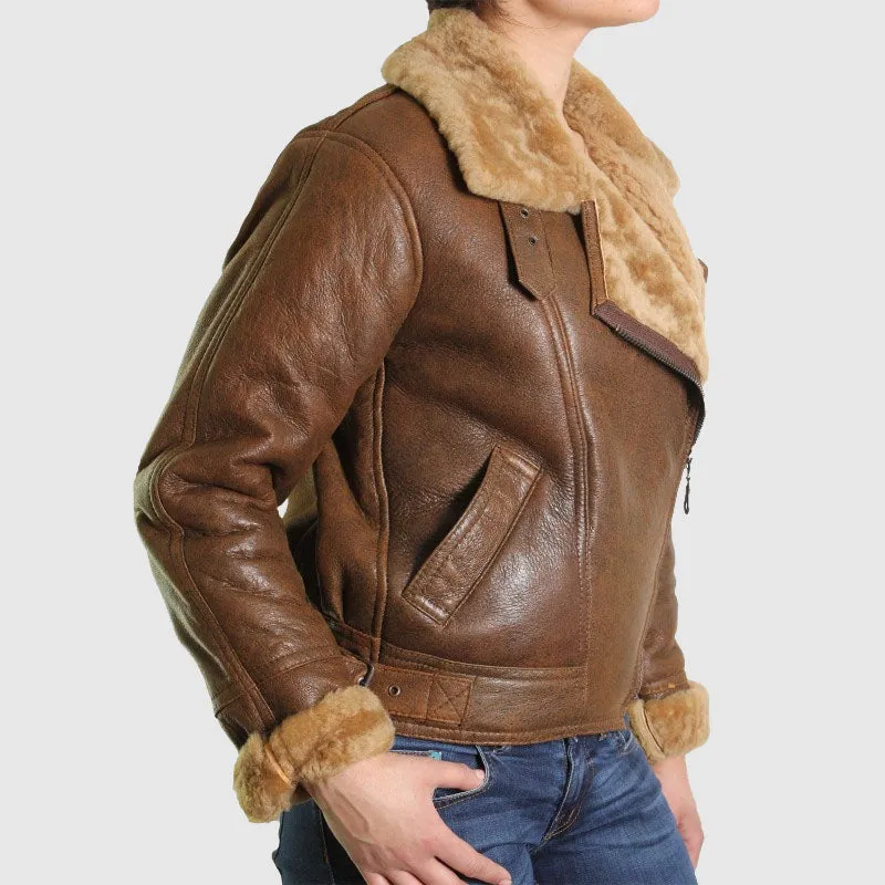 Shop Best Leather Sheepskin Shearling Jacket Womens | B3 WW2 Aviator Flying Jacket