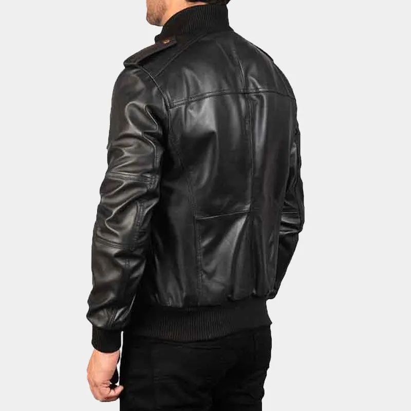 Shop Best Style Men's Black Shadow Leather Bomber Jacket For Sale