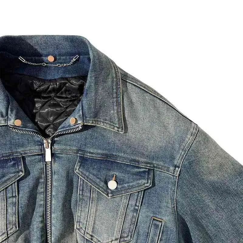 Short Denim Zipper Jacket Detachable Faux Fur Collar