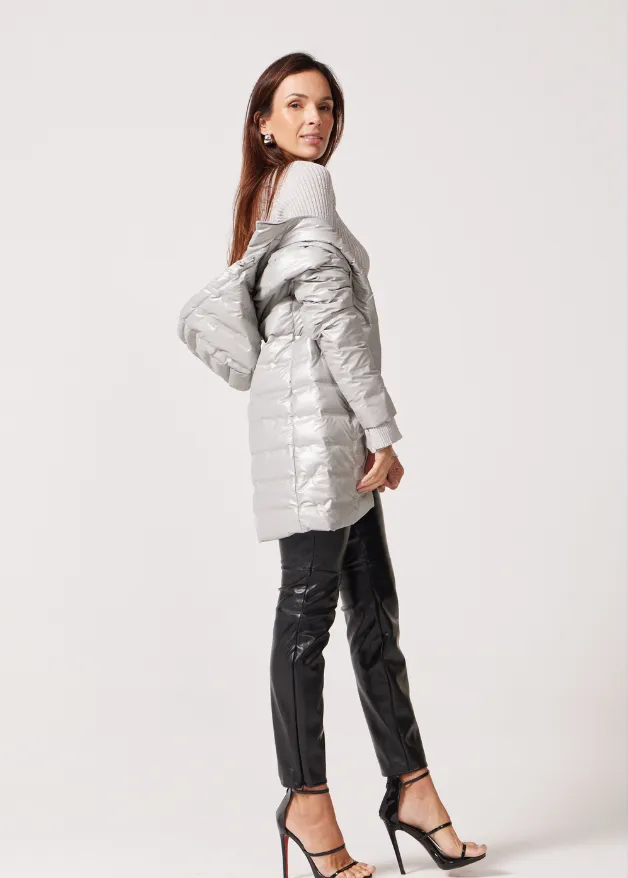 Silver Shimmer Duck Down Puffer Coat