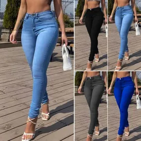 Skinny Jeans Hight Quality Slim-fitting Full-Length Mid-Waist Denim Pants for Women