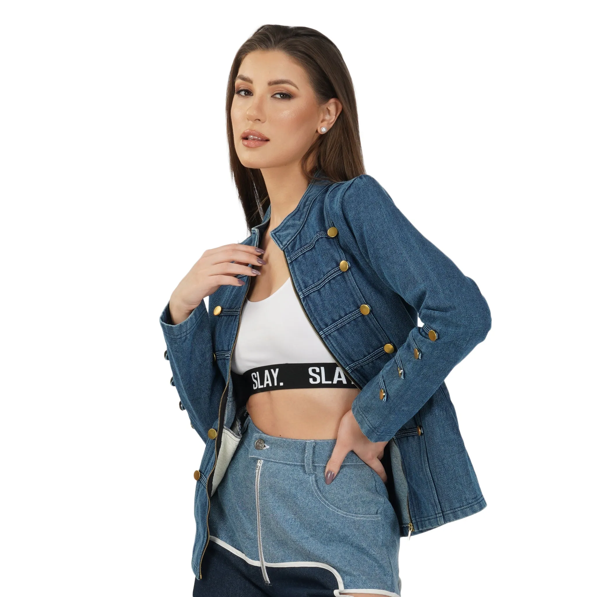 SLAY. Women's Military Denim Jacket