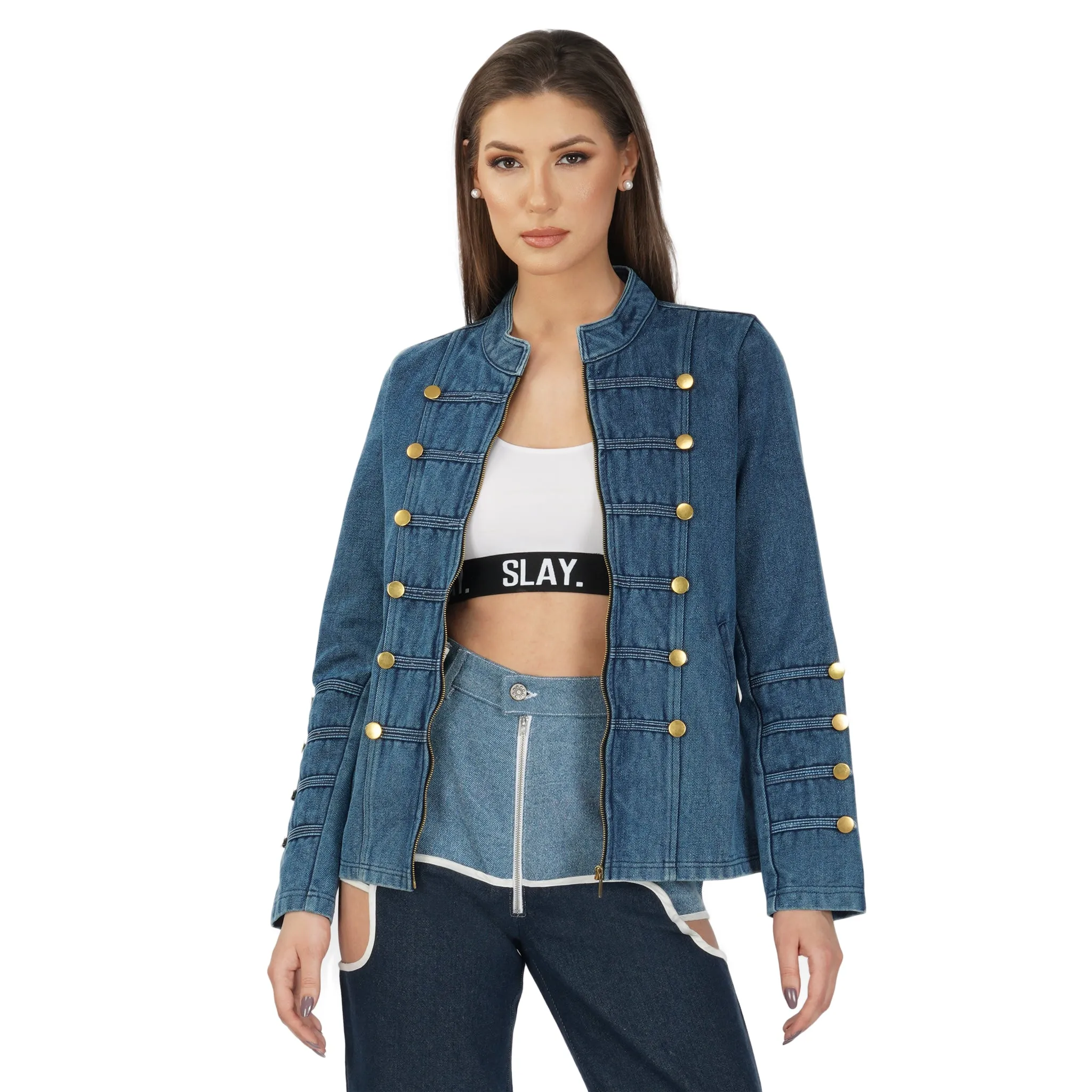 SLAY. Women's Military Denim Jacket