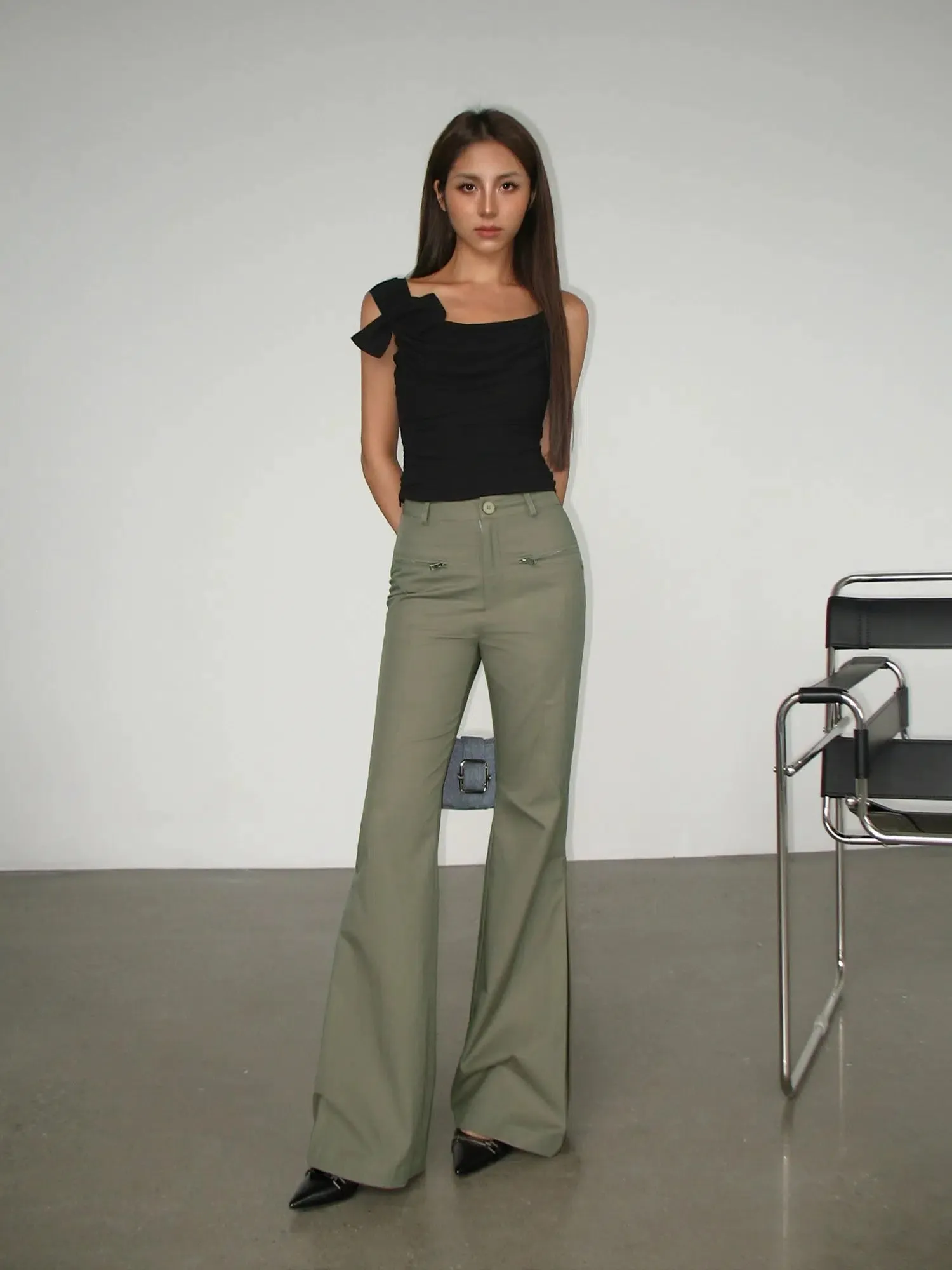 Slim Fit High Waisted Flared Pants