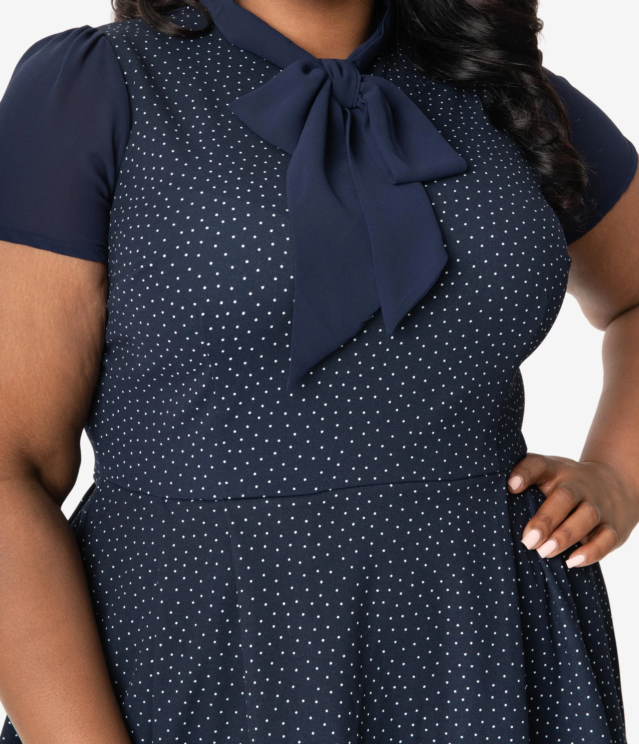 Smak Parlour Plus Size Navy & White Pin Dot Empower Hour Fit & Flare Dress