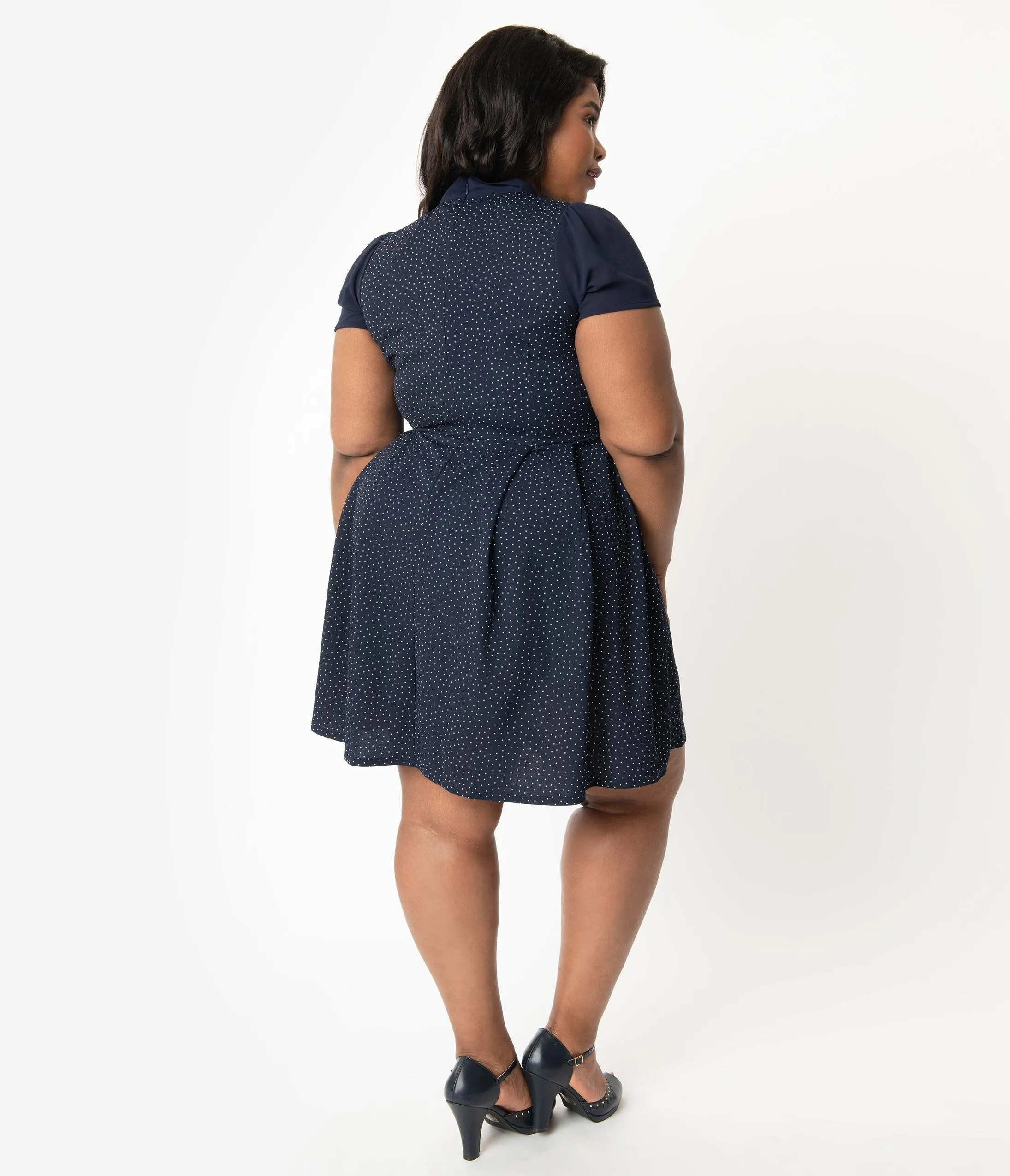 Smak Parlour Plus Size Navy & White Pin Dot Empower Hour Fit & Flare Dress