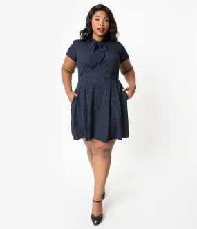 Smak Parlour Plus Size Navy & White Pin Dot Empower Hour Fit & Flare Dress