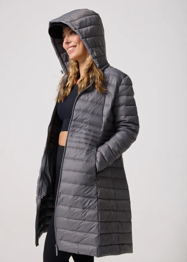 Smoke Duck Down Midi Puffer Coat