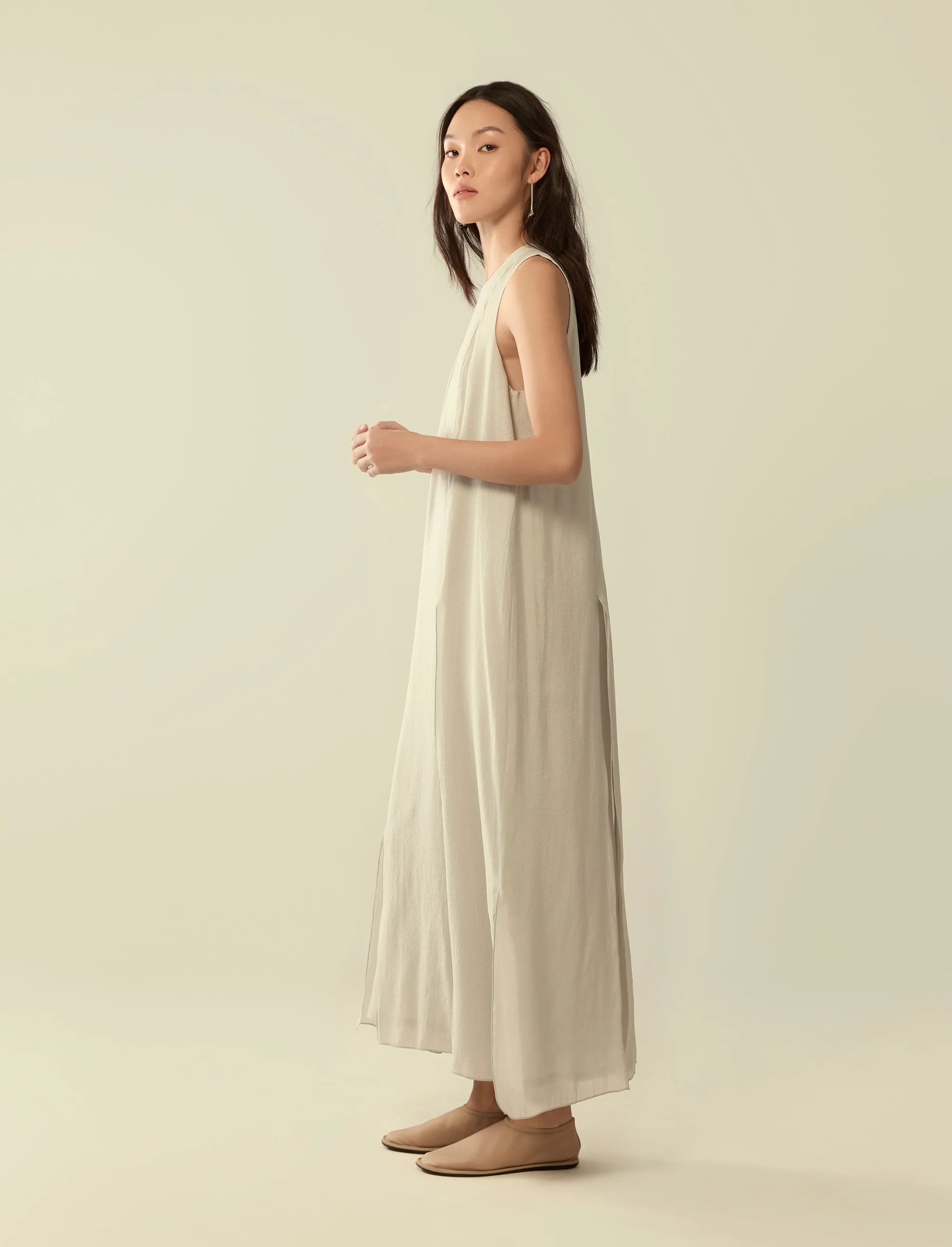 split hem layered long dress