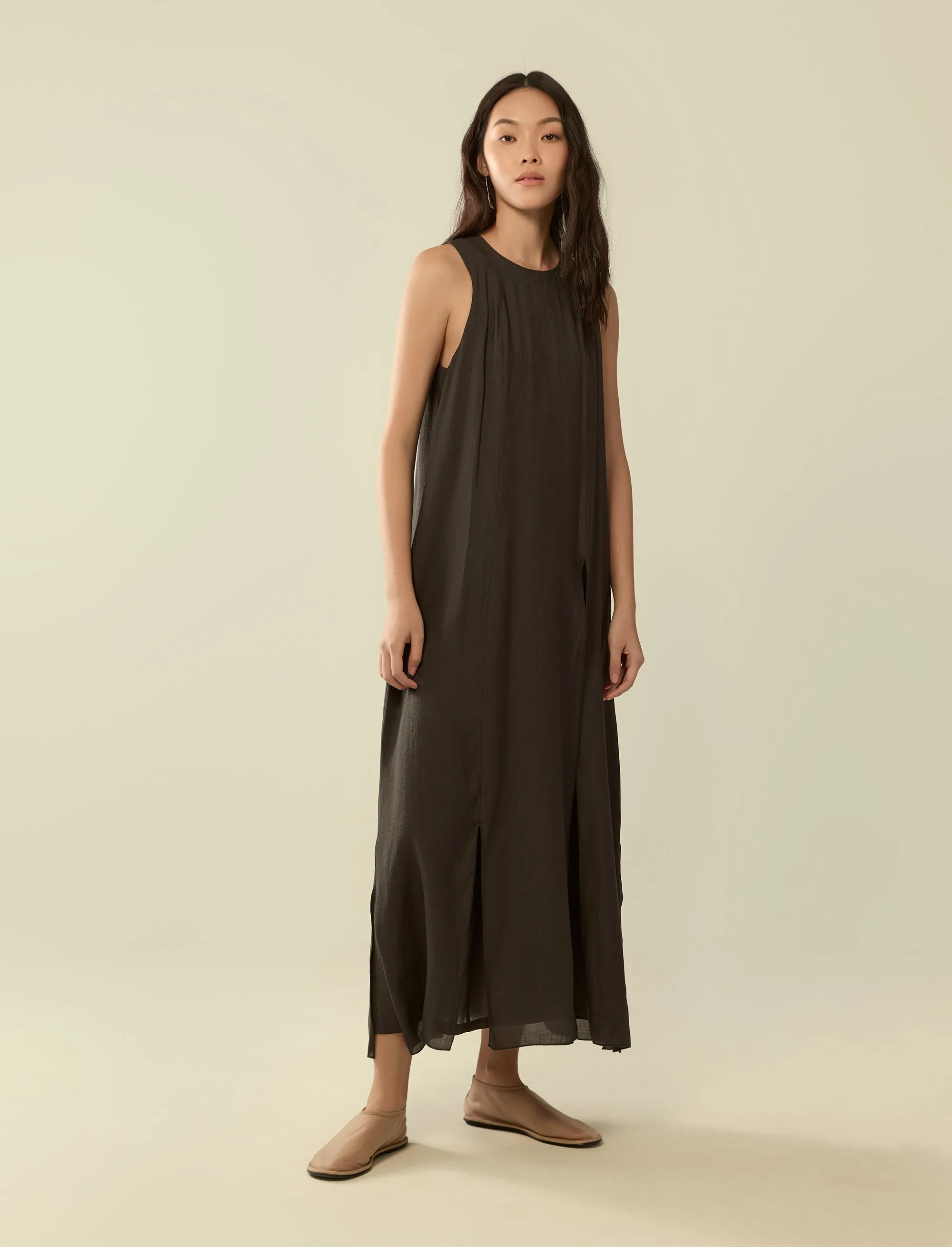 split hem layered long dress