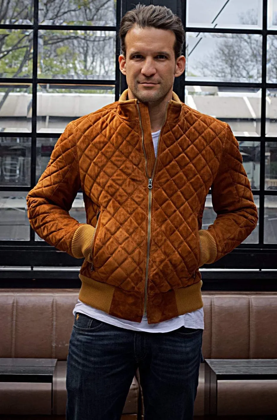 ST. PETERSBURG Bomber Jacket in Amber Suede