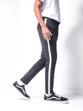 Striped Ankle Pants - Black