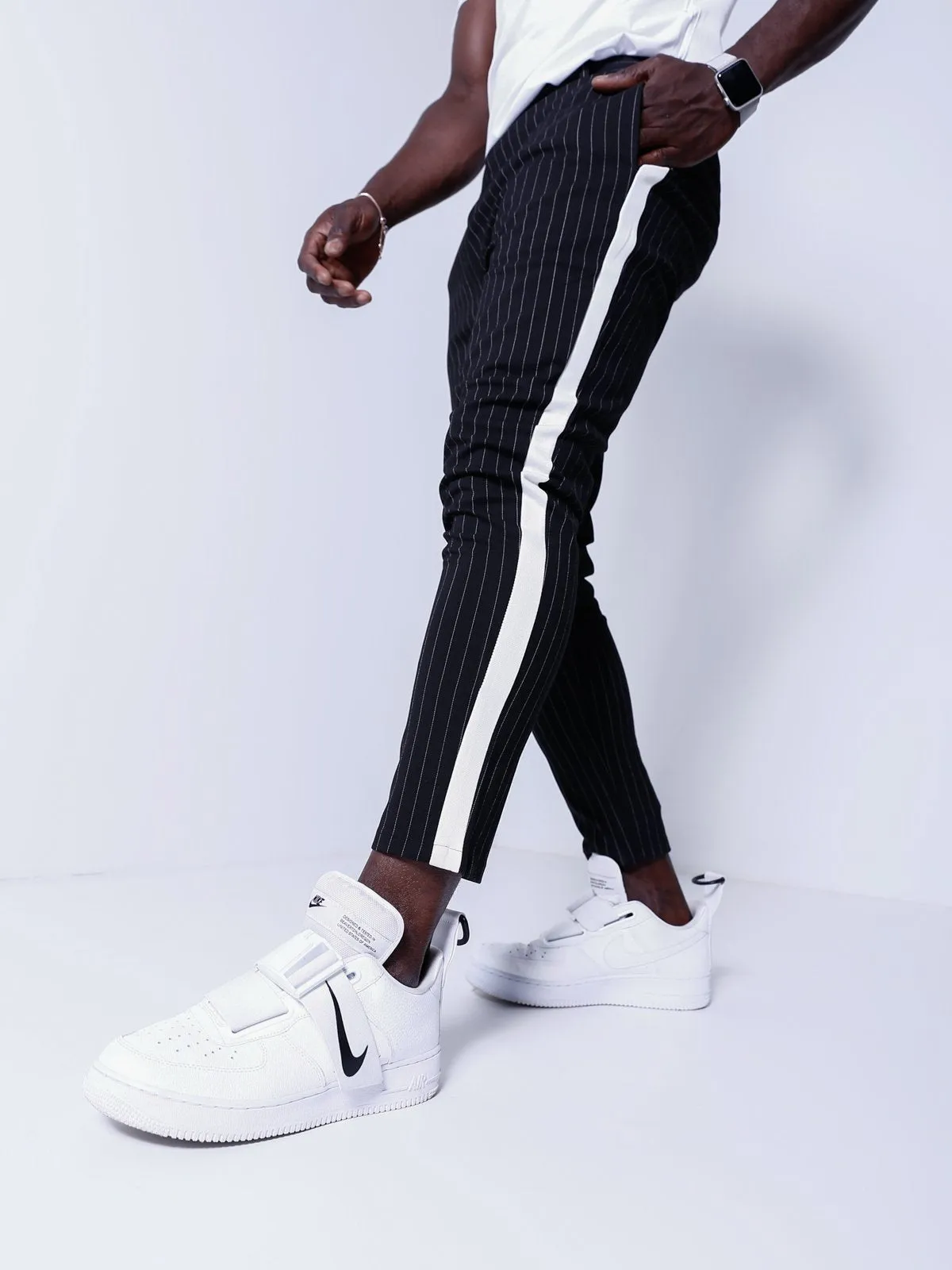 Striped Ankle Pants - Black