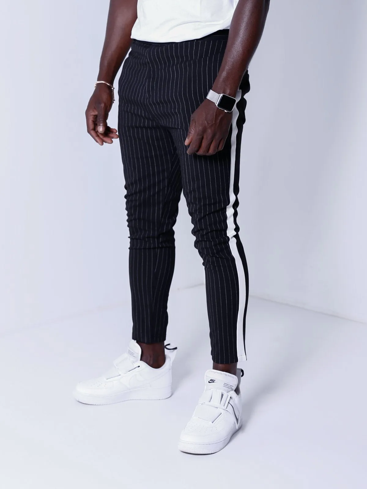 Striped Ankle Pants - Black