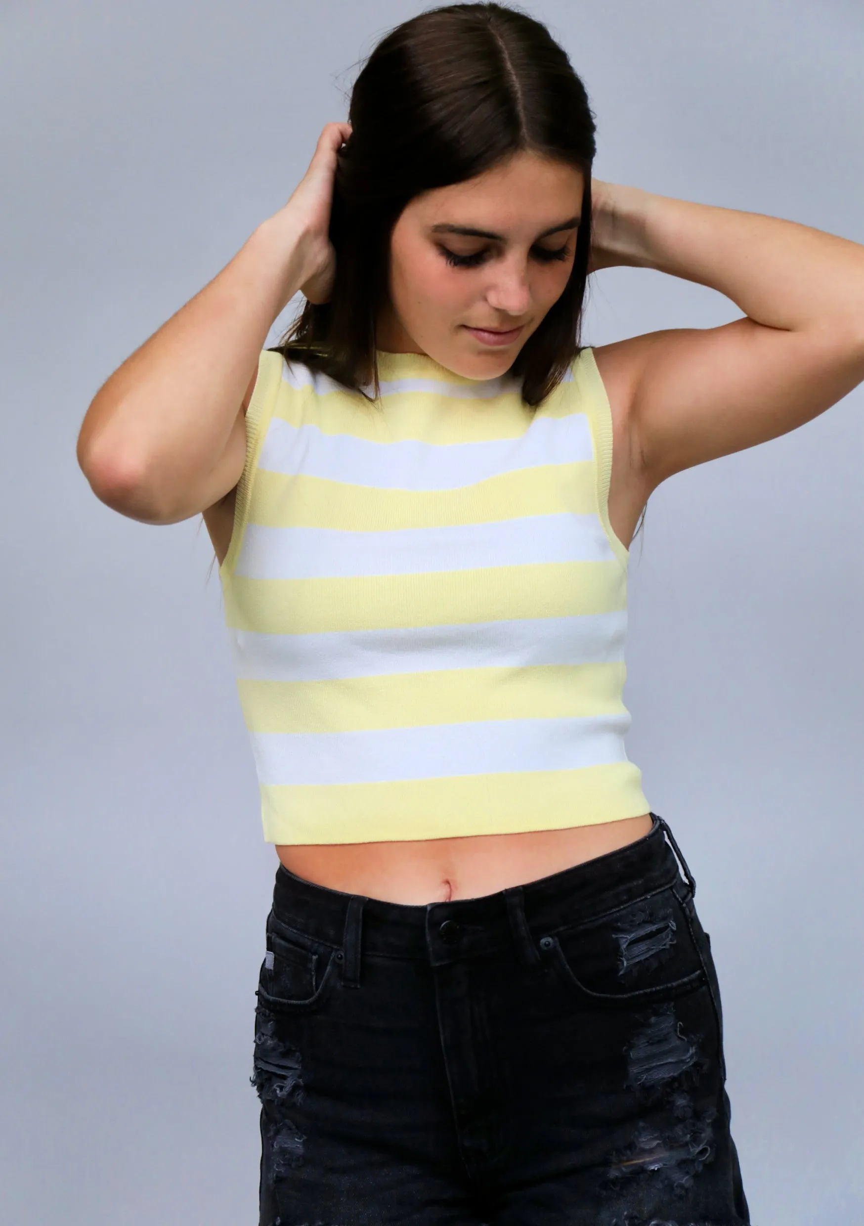 Striped Knit Sweater Crop (Yellow)