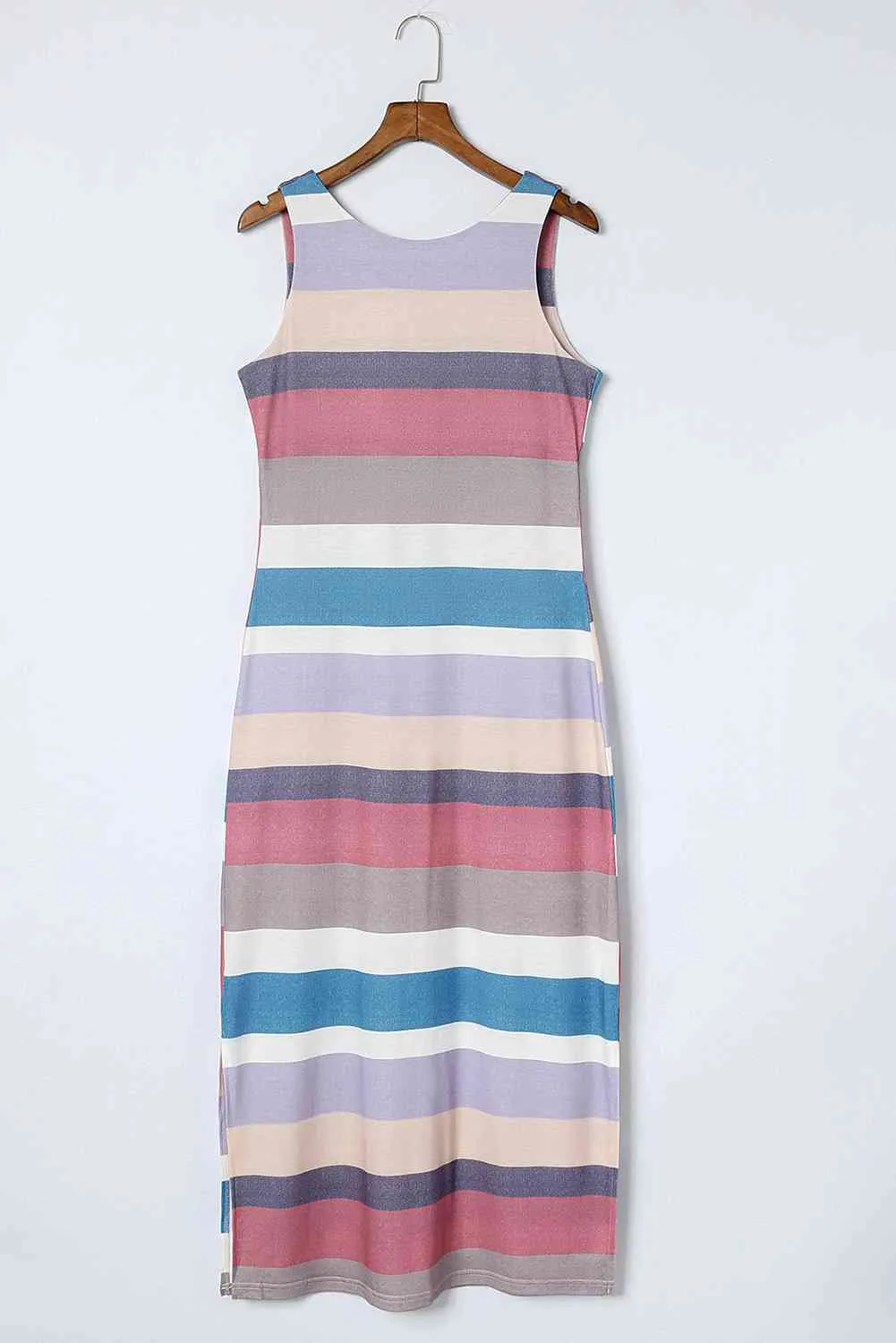 Striped Slit Sleeveless Maxi Dress