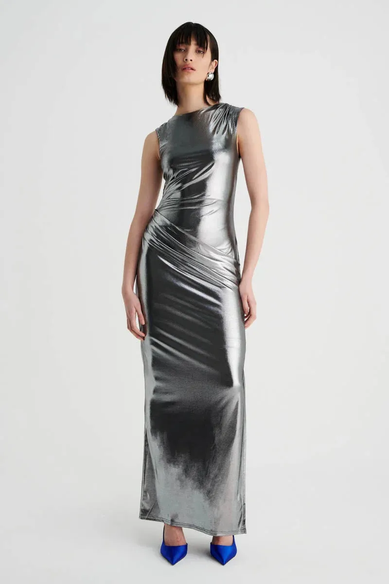 SUBOO NOVA DRPAED MAXI DRESS IN GUNMETAL