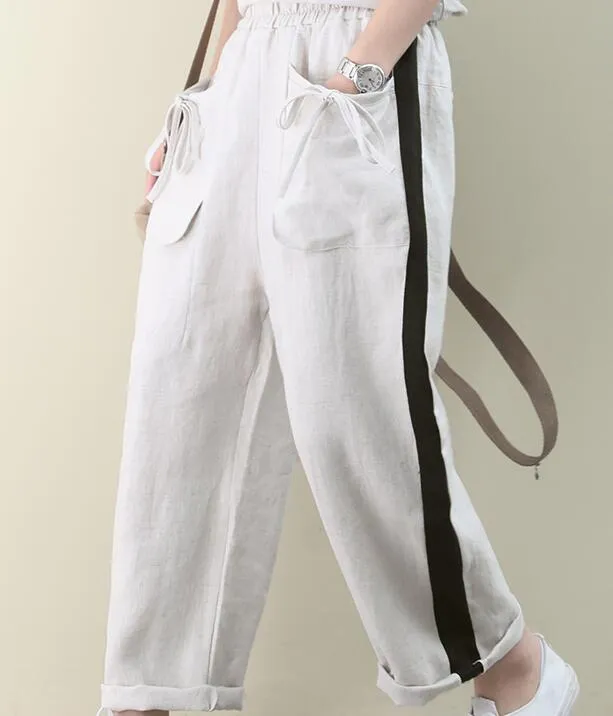 Summer Loose Linen Wide Leg Women Casual Pants Elastic Waist WG05131