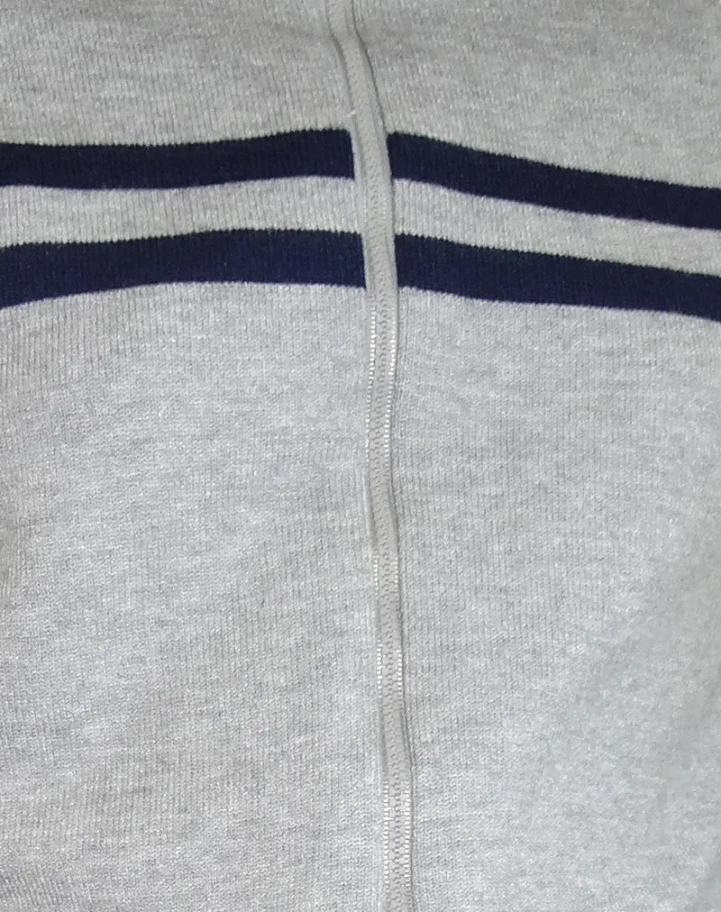 Talisa Sporty Zip Through Jacket In Light Grey with Navy Stripes