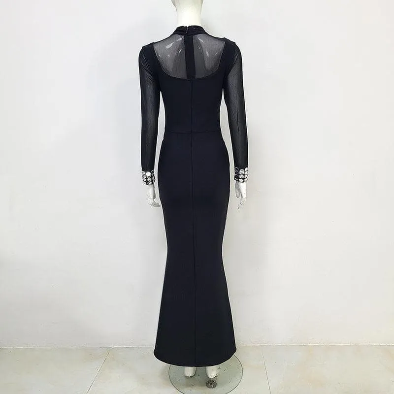 Tammy Long Sleeve Embellished Mesh Maxi Dress