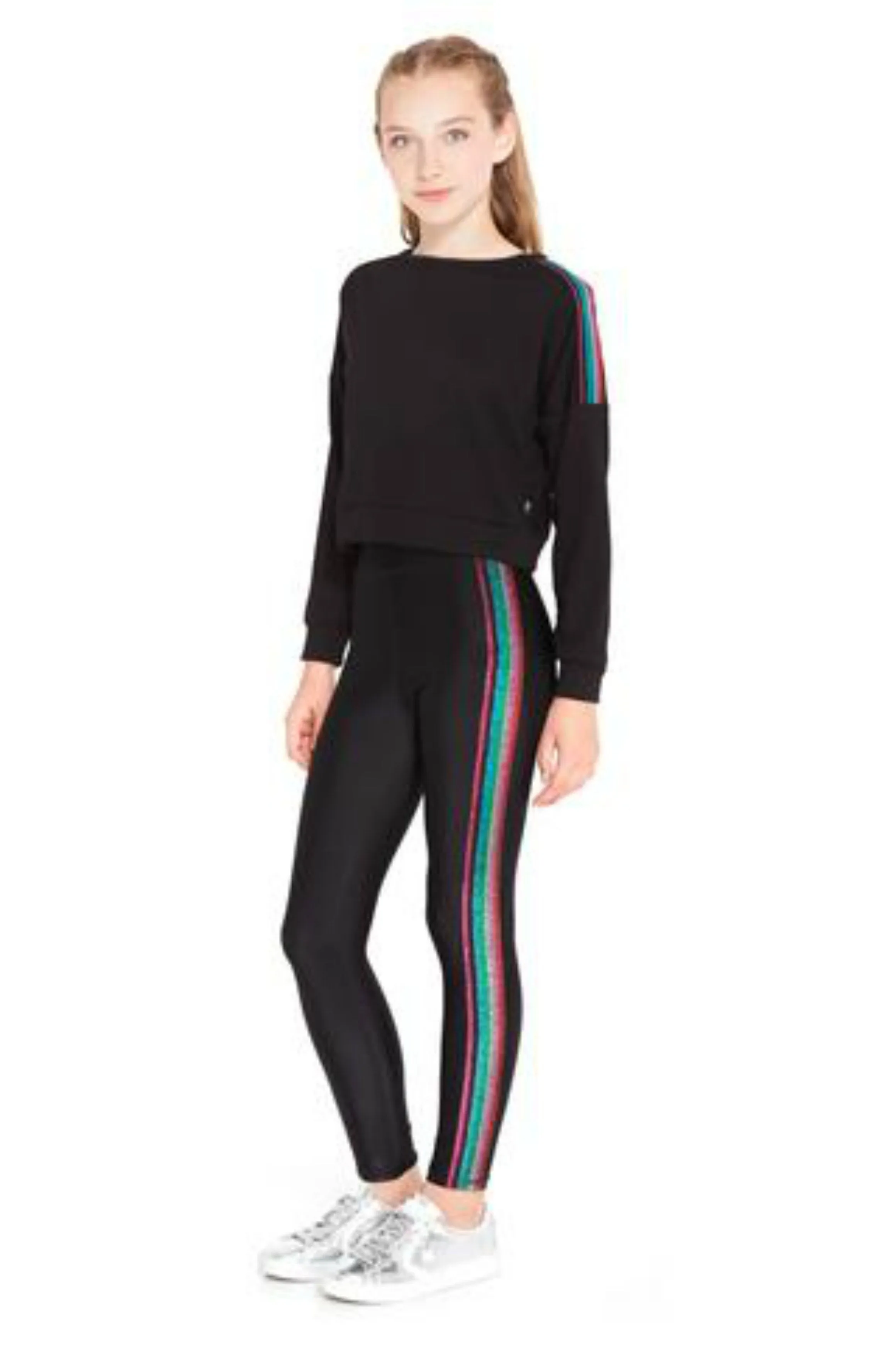 Terez Girls Metallic Rainbow Stripe Leggings