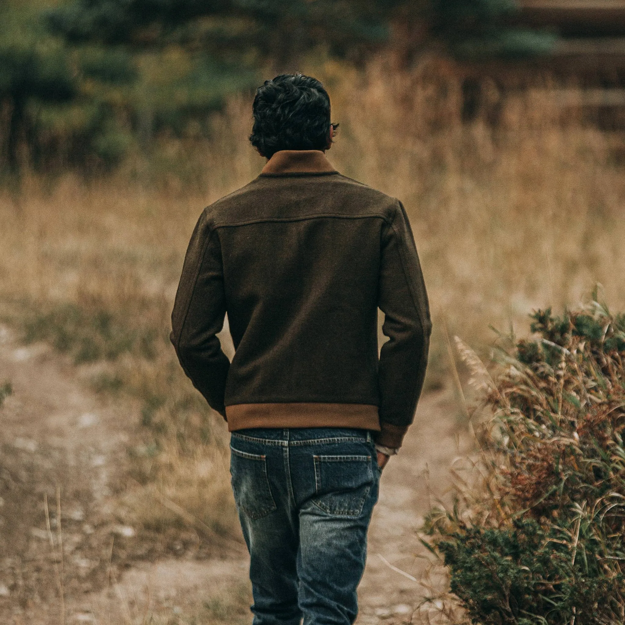 The Bomber Jacket in Olive Wool