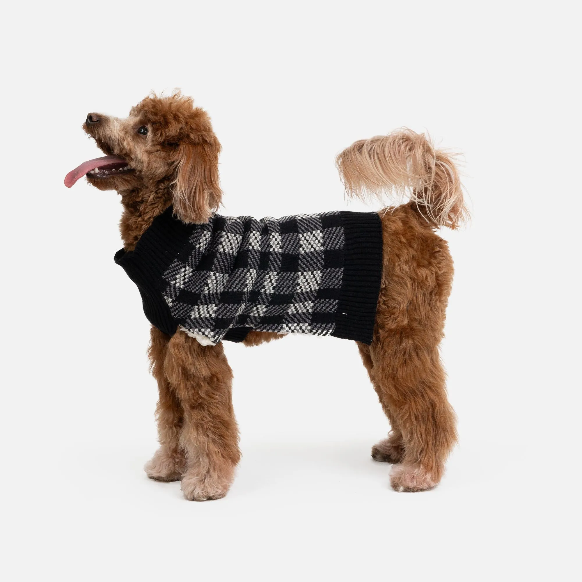 Theo Dog Sweater – Sherpa-Lined Plaid Design