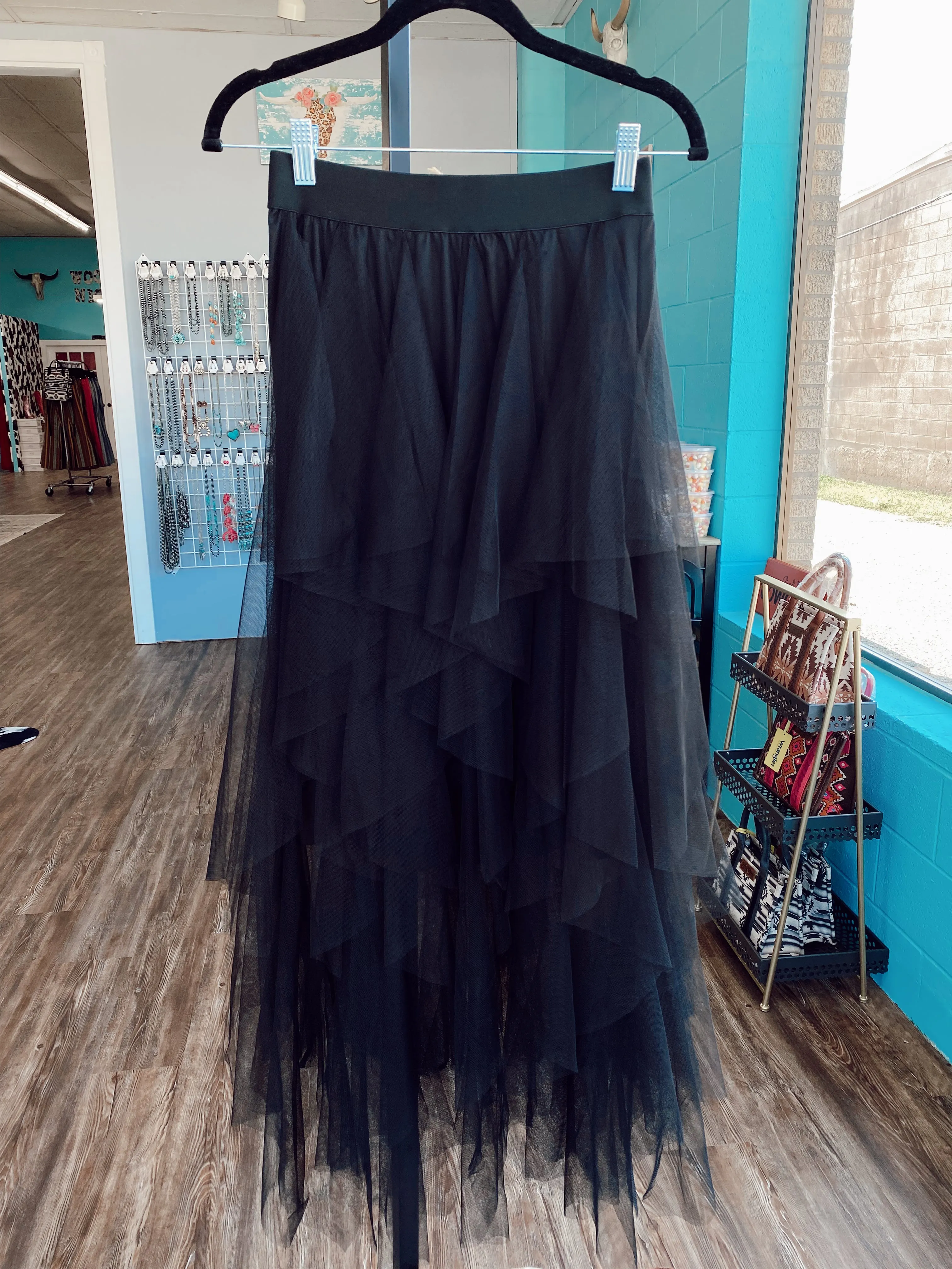 Tooled Black Midi Skirt