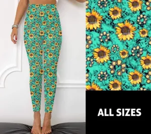 Turquoise & Sunflower leggings