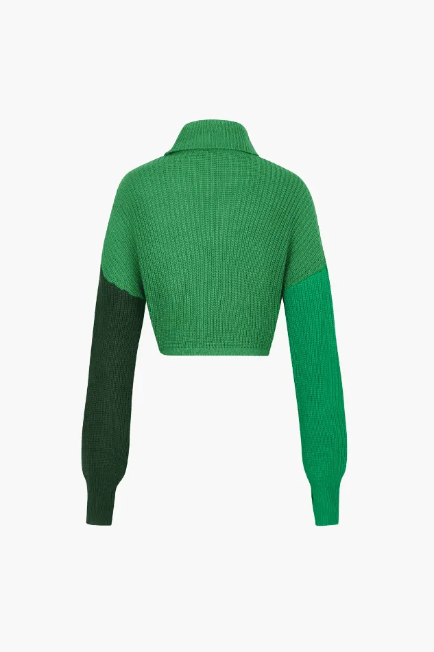 Turtleneck Curved Hem Crop Sweater