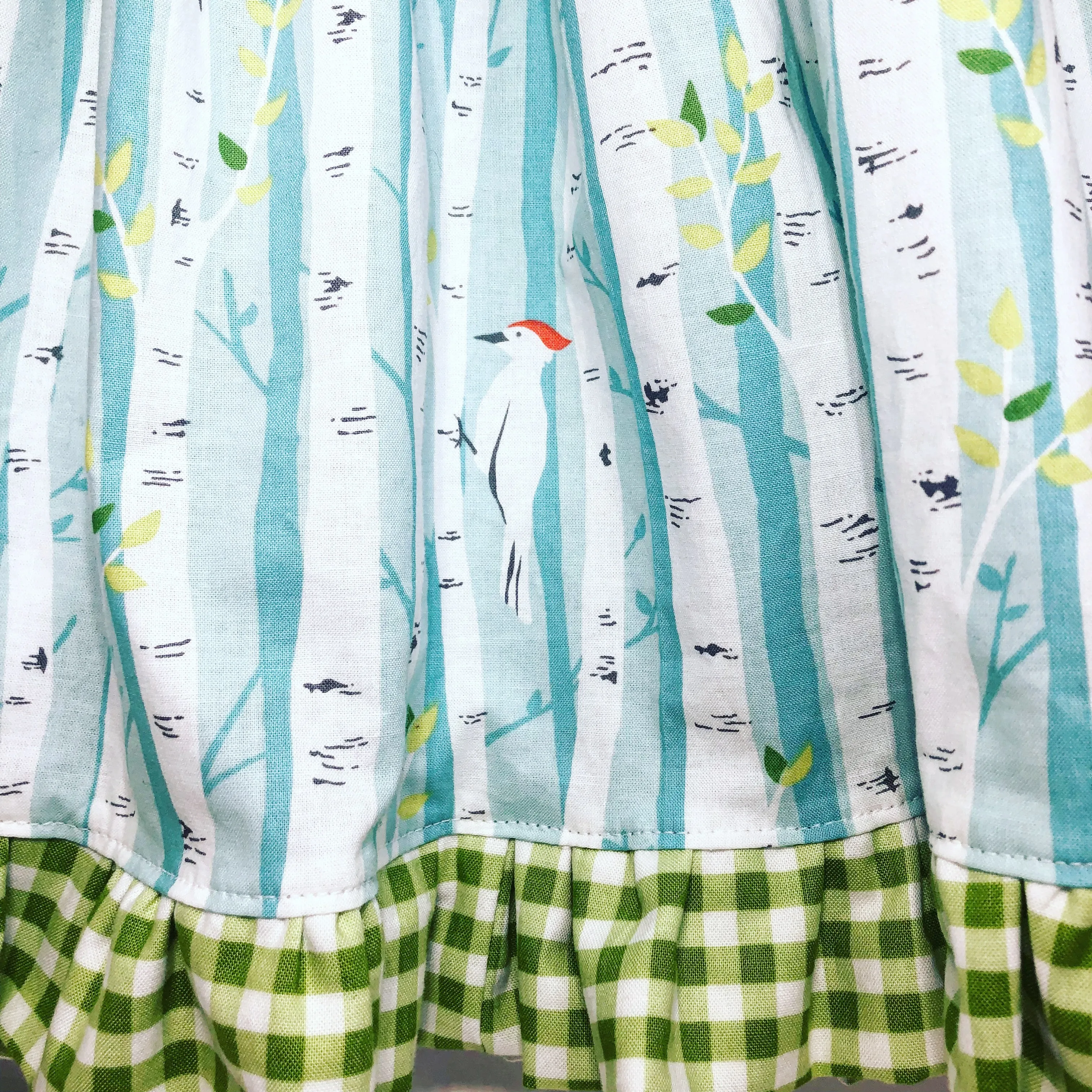 Twirl Skirt Birch Trees Birds Gingham