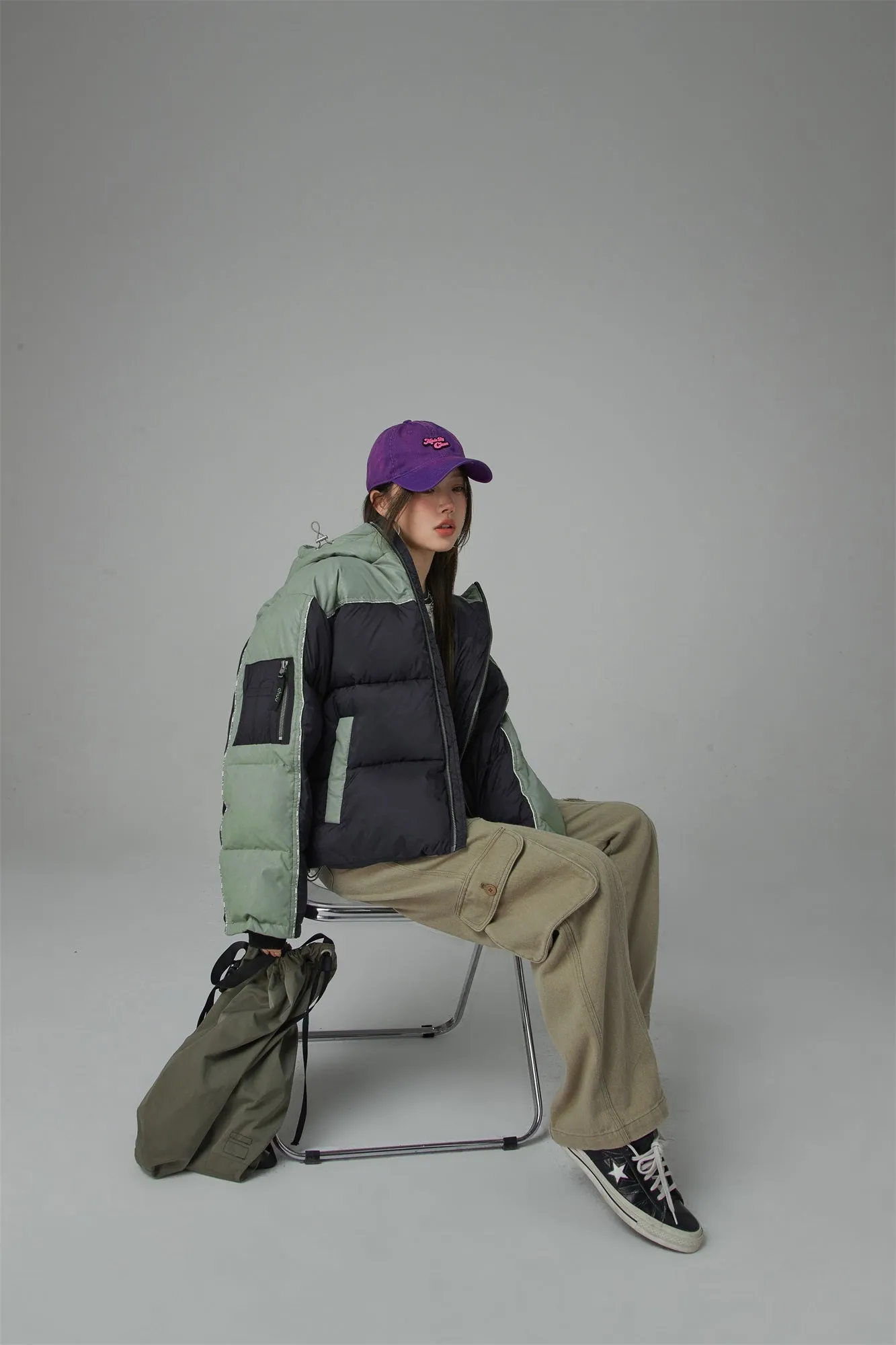 Two Tone Duck Down Puffer Coat