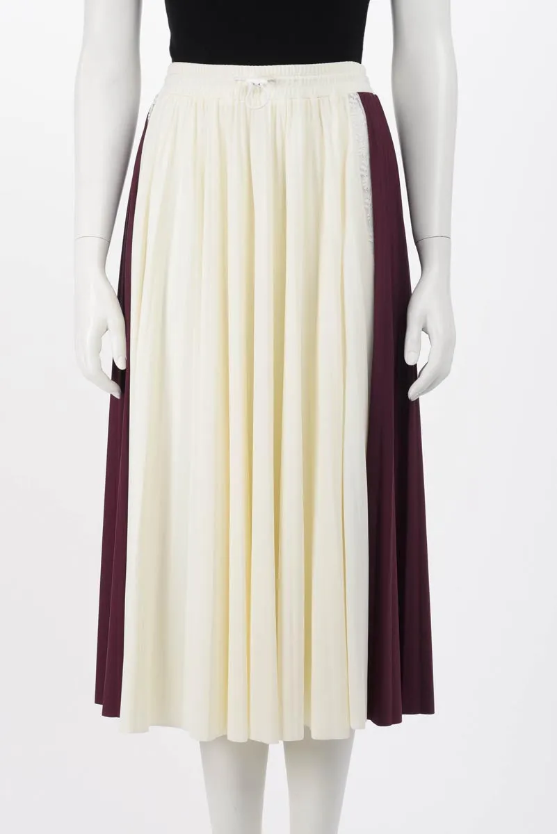 Valentino White & Plum Lycra Pleated Midi Skirt S