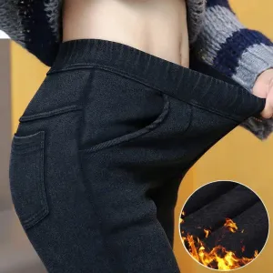 Velvet Lined Denim Leggings with Booty Lifting - Thick Winter Pants