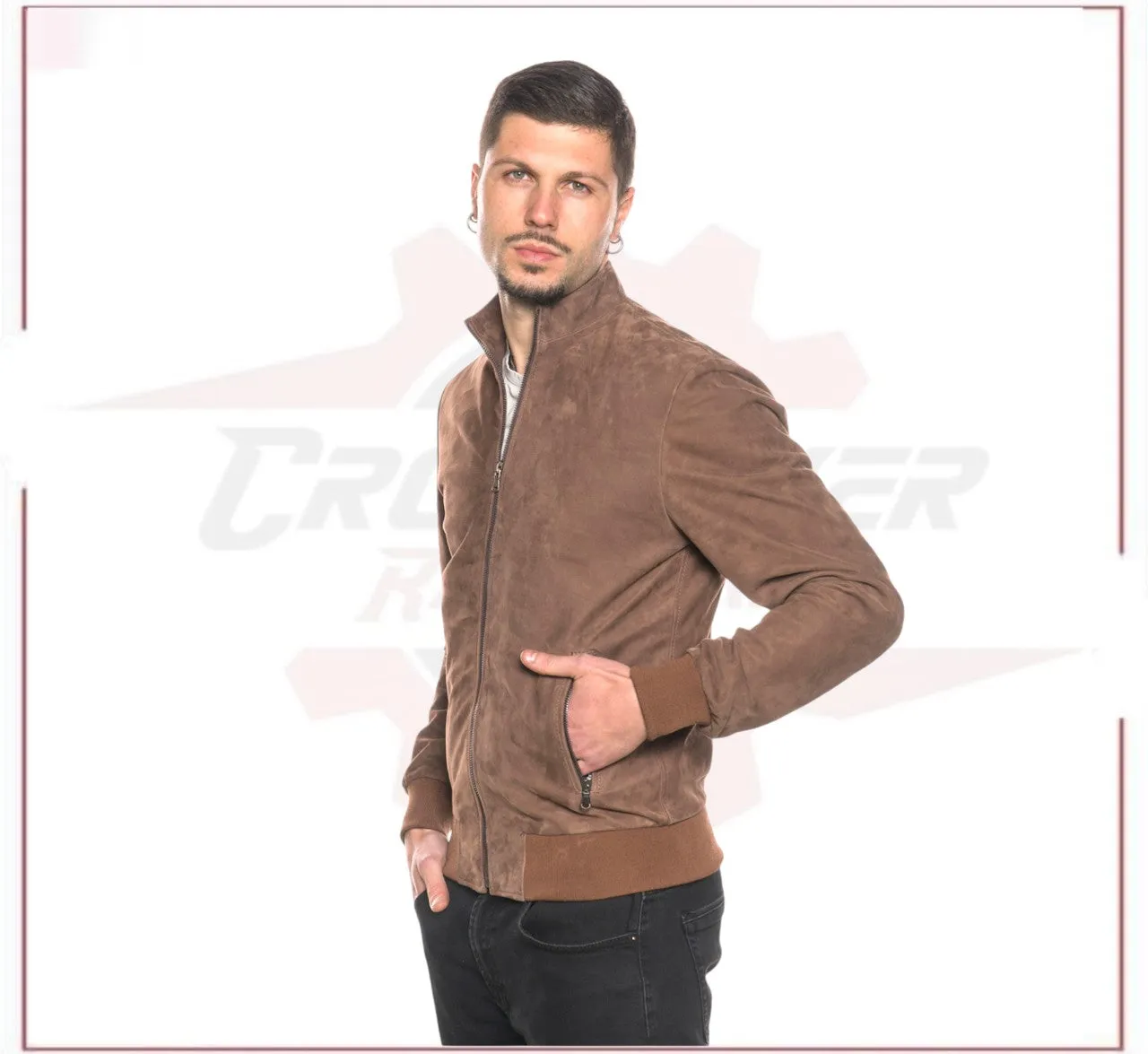 Victor - Men's Bomber Jacket in Genuine Dark Brown Suede Leather