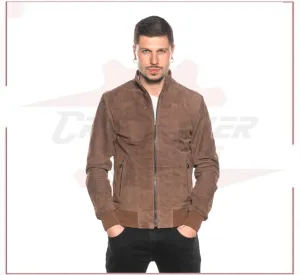 Victor - Men's Bomber Jacket in Genuine Dark Brown Suede Leather