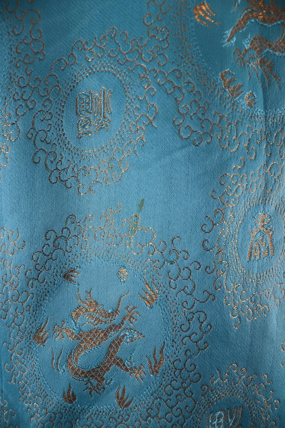 Vintage 1960s Aqua Blue Brocade Asian Jacket