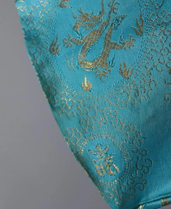 Vintage 1960s Aqua Blue Brocade Asian Jacket