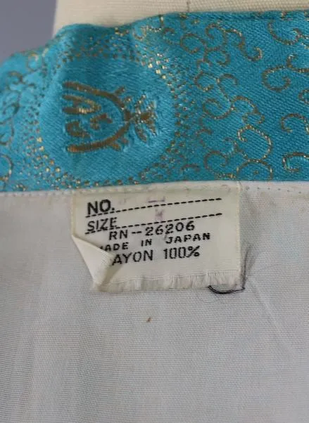 Vintage 1960s Aqua Blue Brocade Asian Jacket