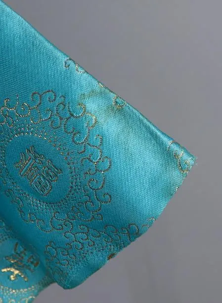 Vintage 1960s Aqua Blue Brocade Asian Jacket