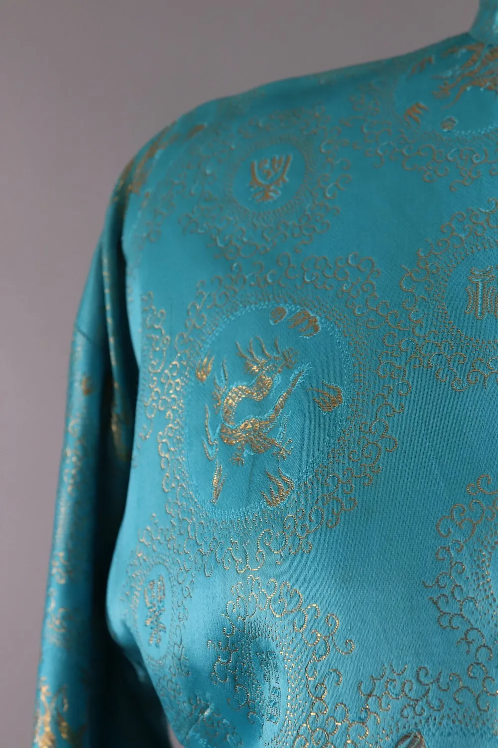 Vintage 1960s Aqua Blue Brocade Asian Jacket