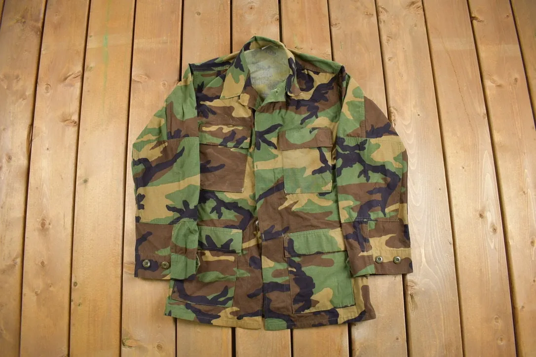 Vintage 1990s Military Camo Button Up Jacket