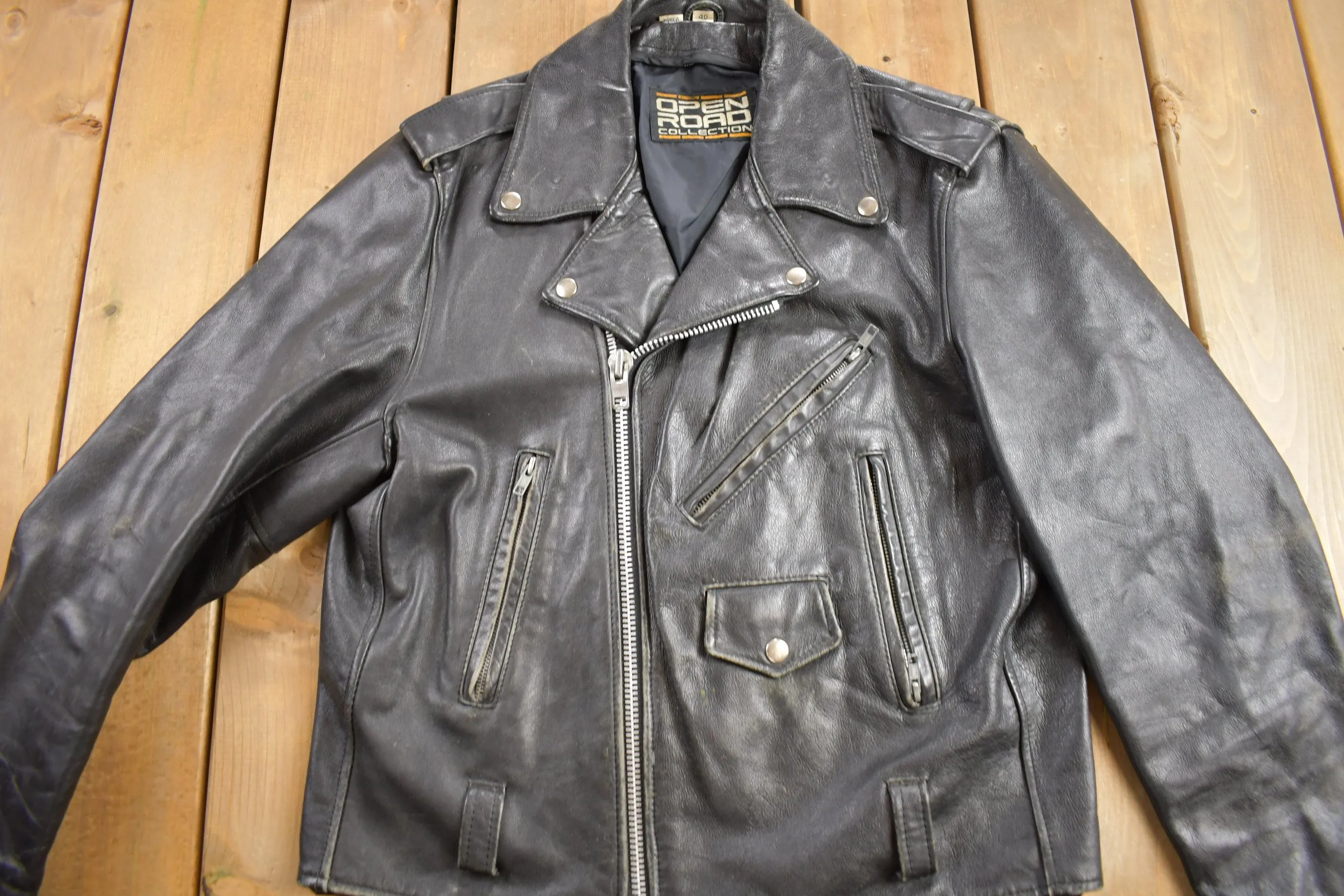 Vintage 1990s Open Road Leather Biker Jacket Size 40