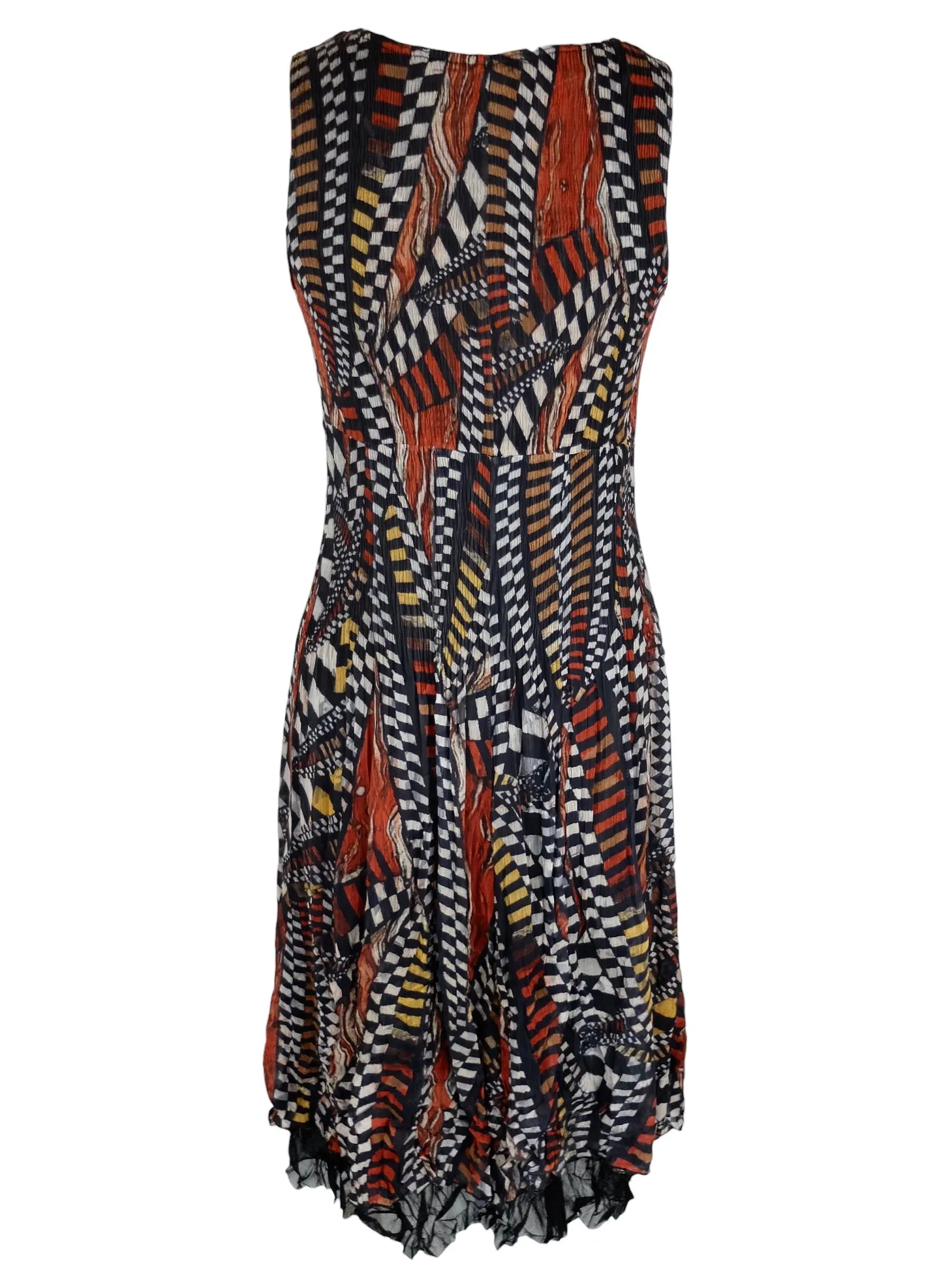 Vintage 2000s Y2K Bohemian Hippie Abstract Checkered Print Layered Sleeveless Midi Maxi Dress | Size M